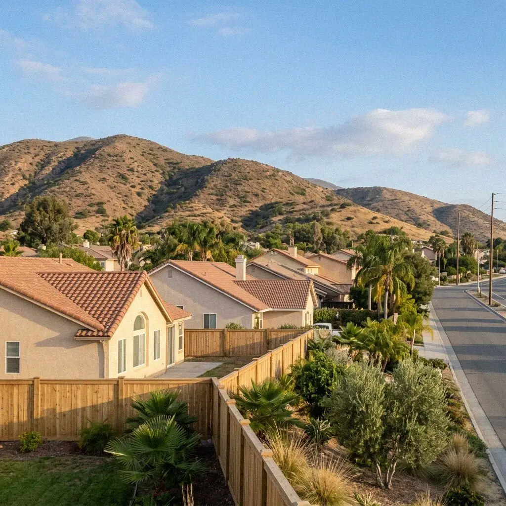 A Pedley street in Jurupa Valley, ranch lots and 1970s driveways