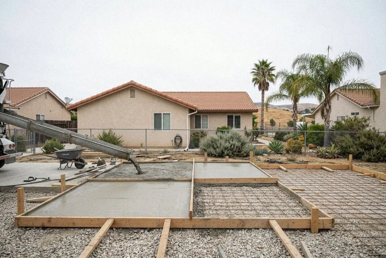 A gravel drive being replaced in concrete at a home in El Sobrante