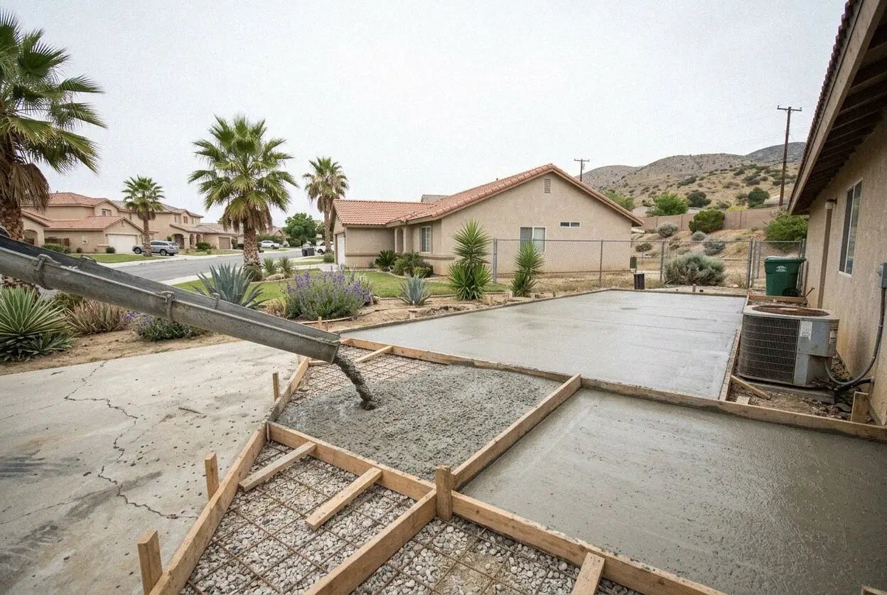 A new concrete driveway at a foothill home in Highland, CA
