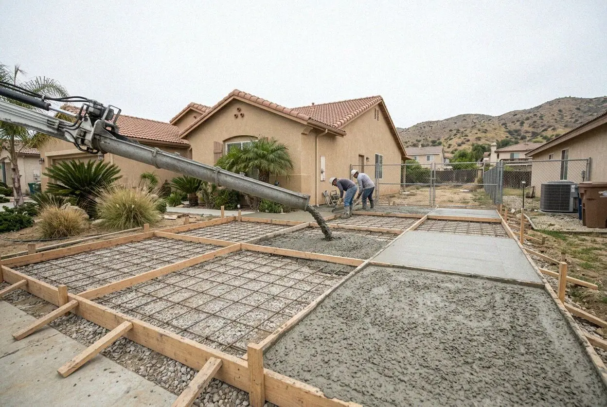 A wide concrete driveway at a horse property in Norco