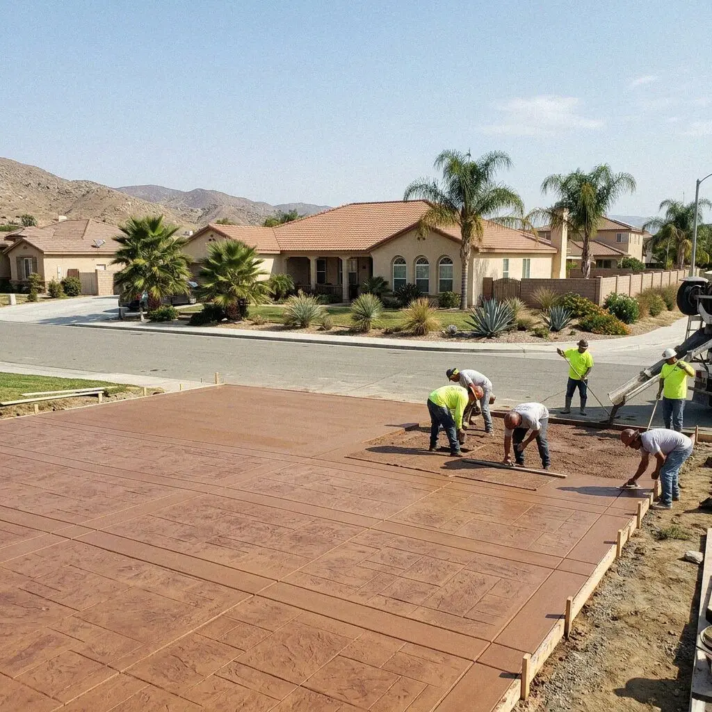 Finished concrete driveway and patio at a Jurupa Valley home