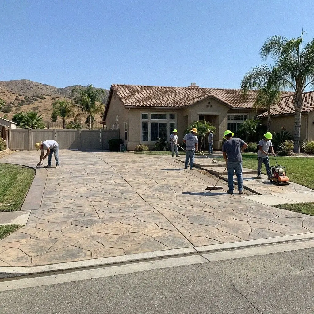 SkyVale Jurupa Valley Concrete crew mid-pour at a home in Jurupa Valley
