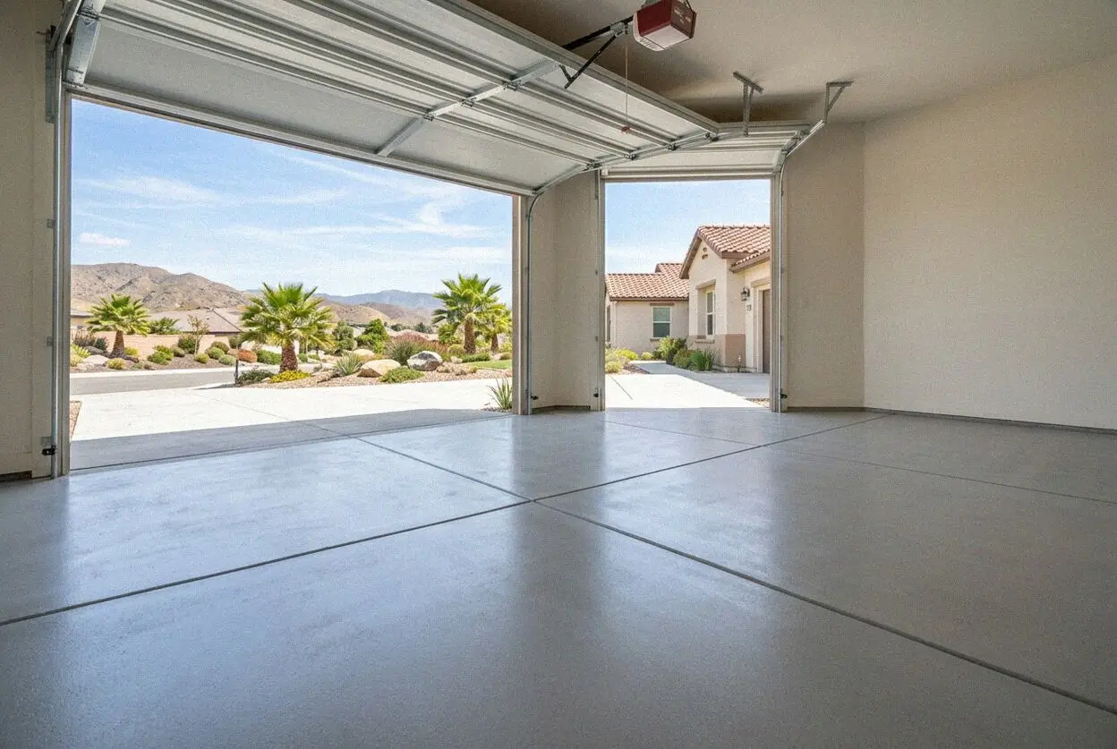 Newly poured concrete garage floor slab in a Mira Loma home