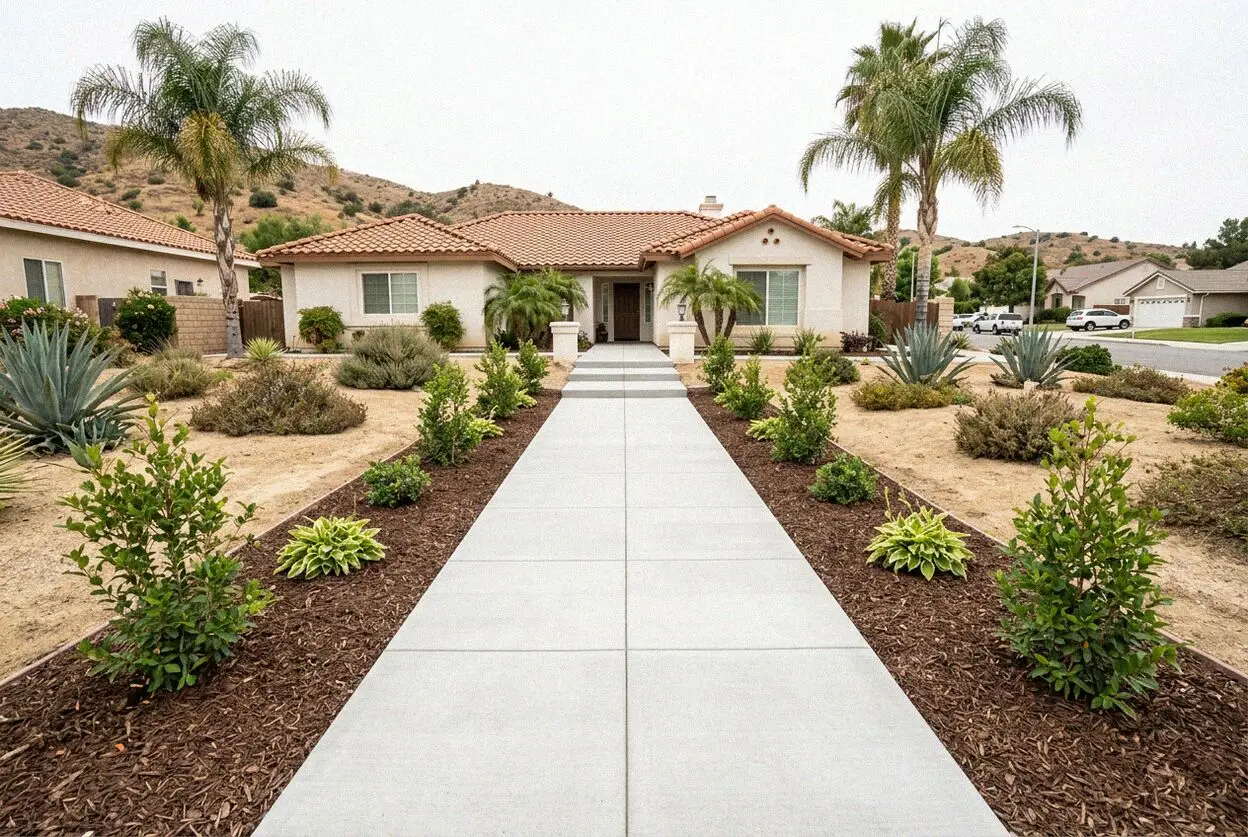 Replaced concrete sidewalk and driveway approach in Fontana