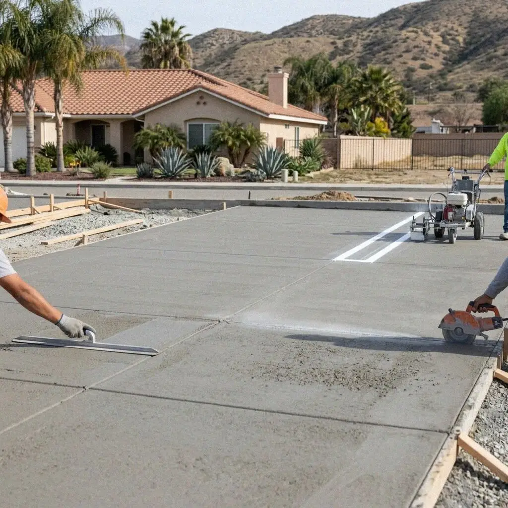 Crew screeding a concrete dock approach in Jurupa Valley, CA