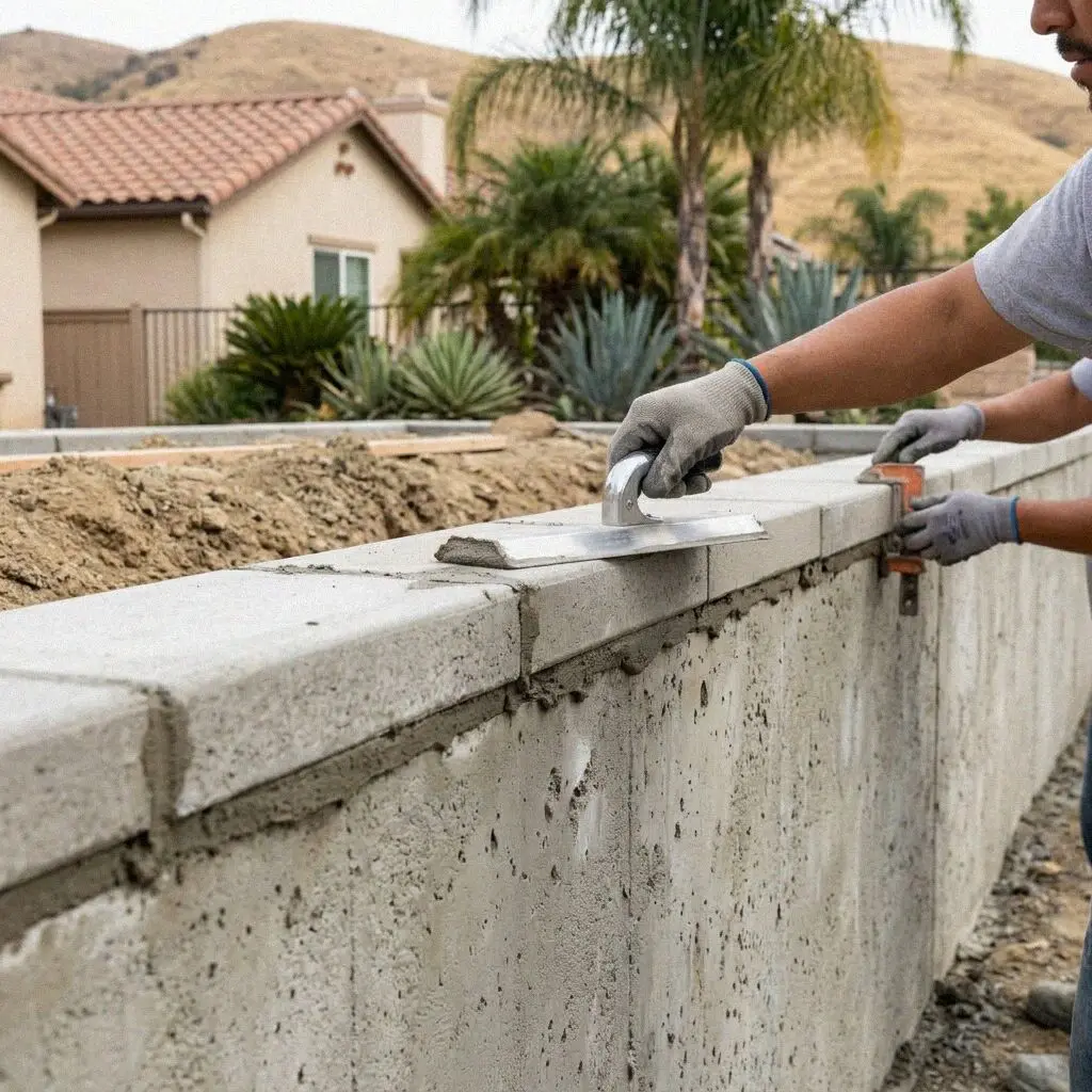 Rebar tied into a wall footing trench at a Jurupa Valley home