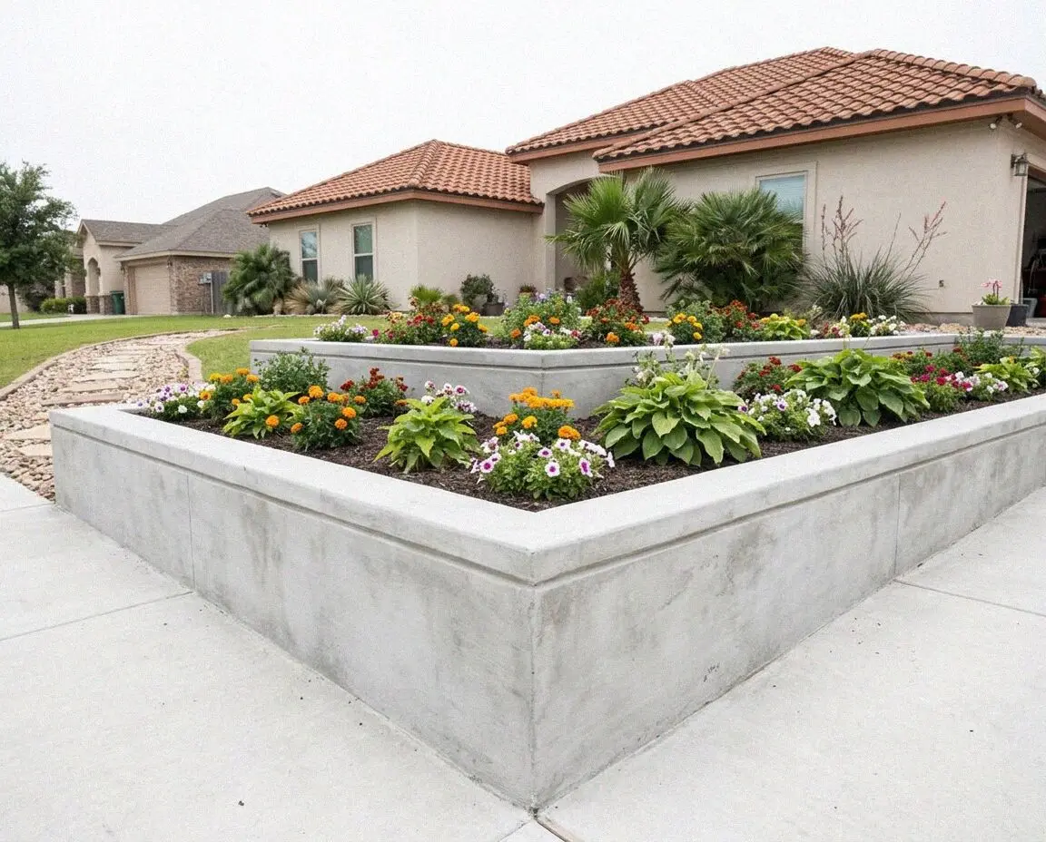 A finished concrete retaining wall holding a graded pad in Jurupa Valley
