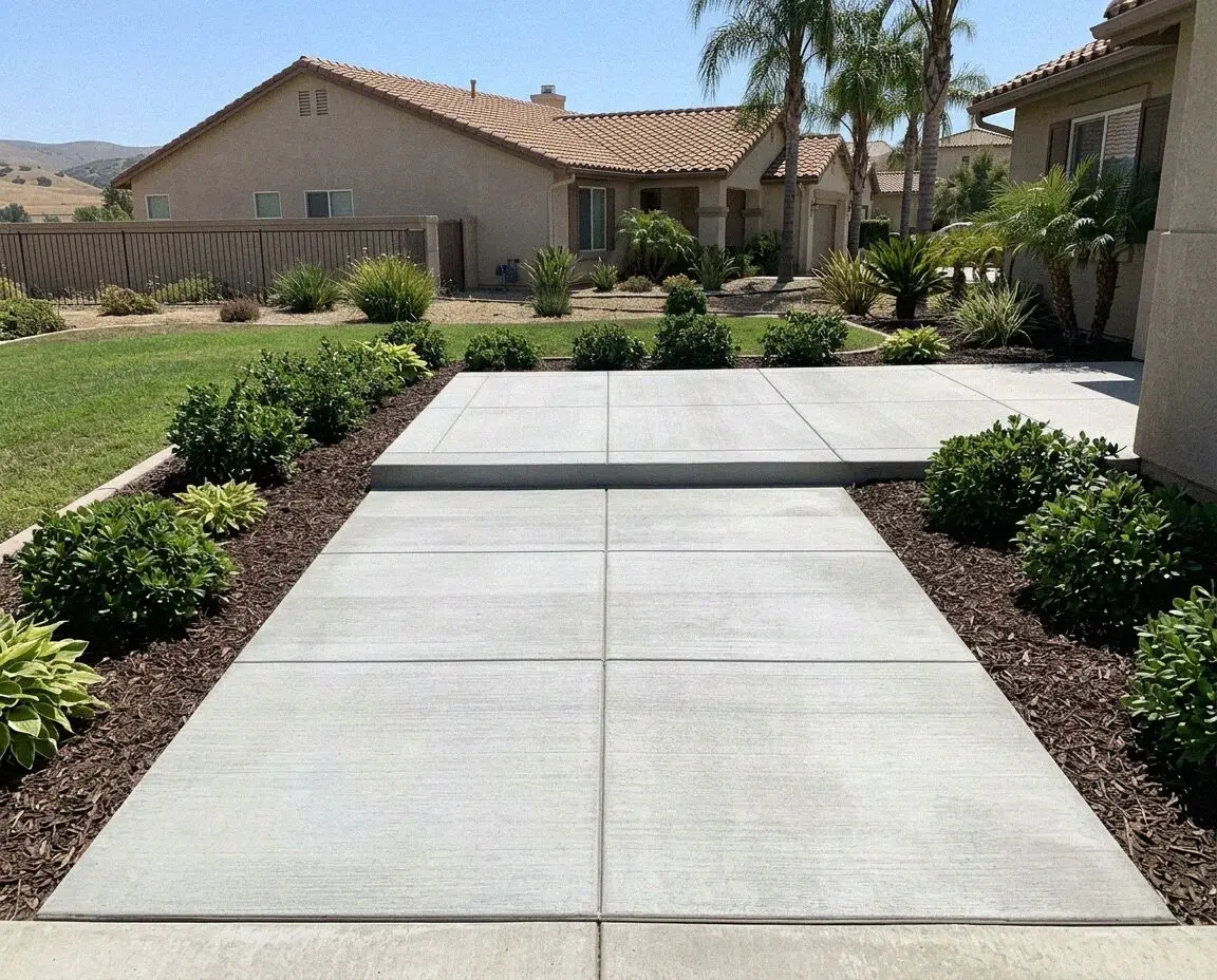 A newly poured sidewalk run at a Jurupa Valley home
