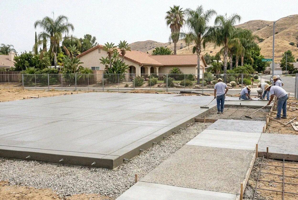 Rebar mat chaired above the barrier on a Jurupa Valley pad